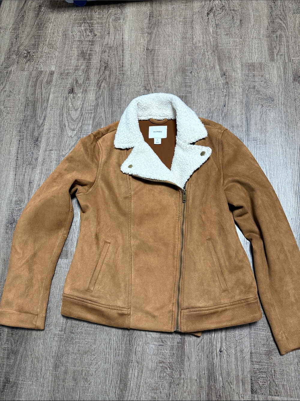 Old Navy Tan Faux-Suede Teddy Jacket with White Sherpa Collar